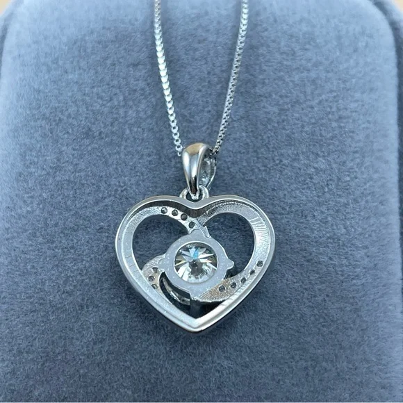 1ct Certified Moissanite Round Cut Heart Sterling Silver Fine Pendant Necklace